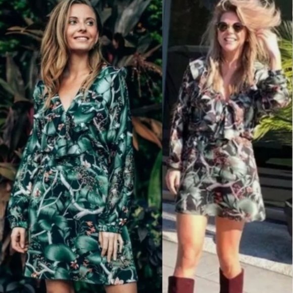 Johanna Ortiz X H&M Collab Tropical Patterned Dress with Flounce Hem Size Medium - Picture 1 of 14